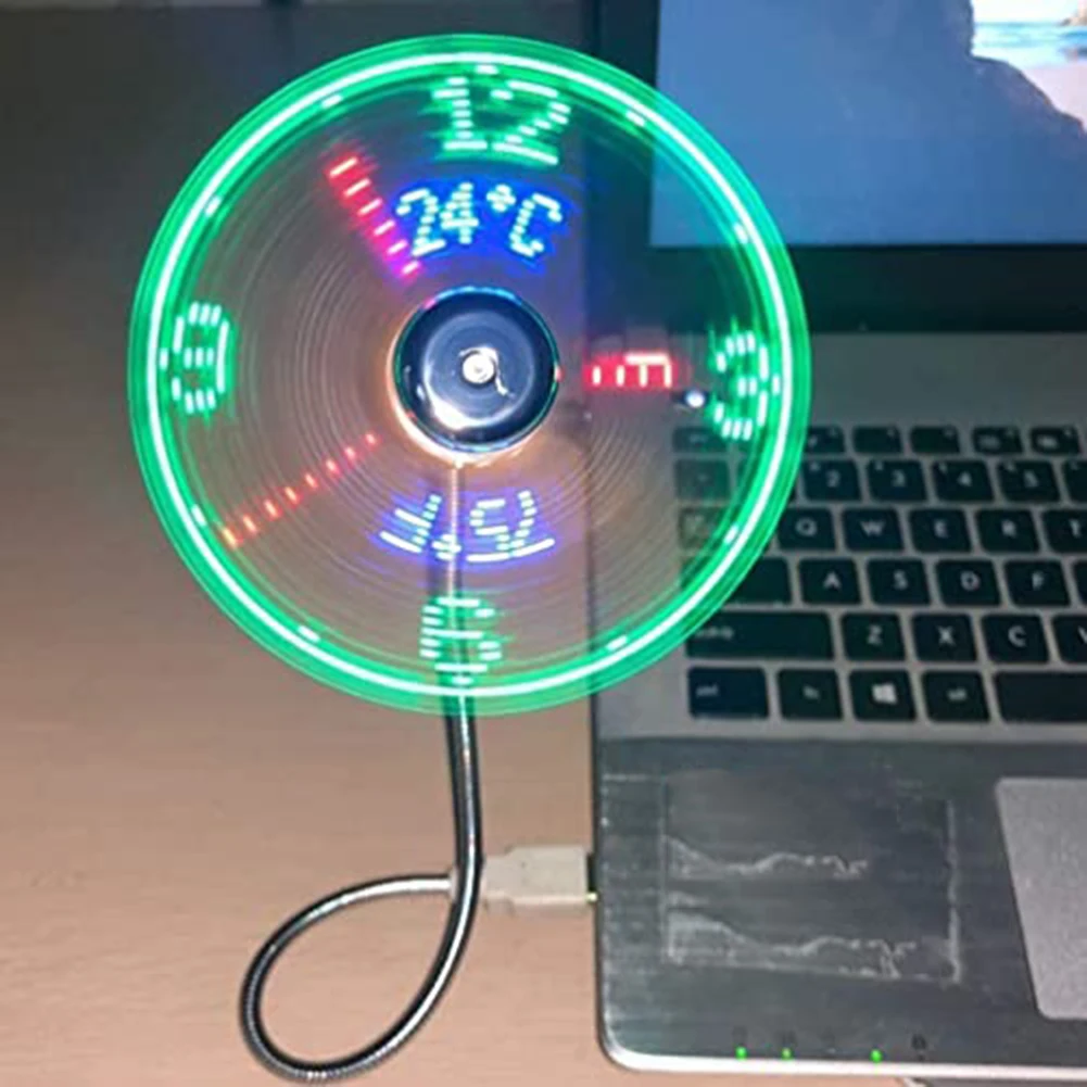 

USB Powered Clock Fan with Bendable Gooseneck LED Temperature Readout and Digital Clock for Home Office Travel