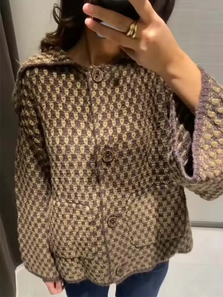 سترات محبوكة أنيقة على الموضة للنساء لخريف وشتاء 2025 بأكمام طويلة معاطف قصيرة واحدة الصدر سترات جديدة غير رسمية عالية الشارع #2