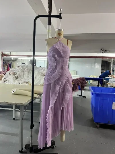 

Elegant Neck Strap Ruffles Evening Gowns Solid Folds A Line Lace Up Backless Sexy Party Dress 2025 New Party Vacation Y2k Robes