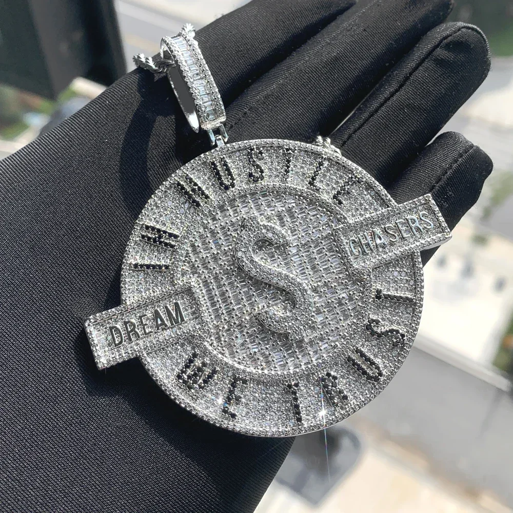 Iced Out Bling Hip Hop Men Jewelry Micro Pave 5a Cubic Zirconia We Trust In Hustle Money Dollar Dream Chasers Pendant Necklaces