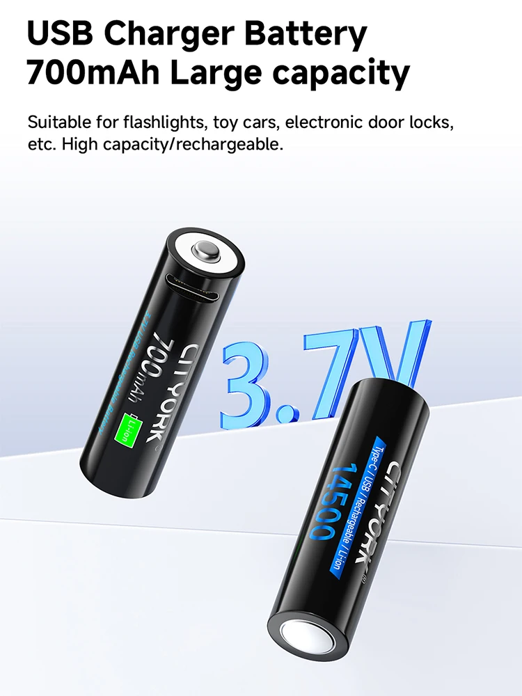 Akumulator USB 14500 AA 3,7 V 700 mAh z portem szybkiego ładowania typu C do latarki LED Zabawki Mysz Latarka czołowa — zdjęcie produktu 7