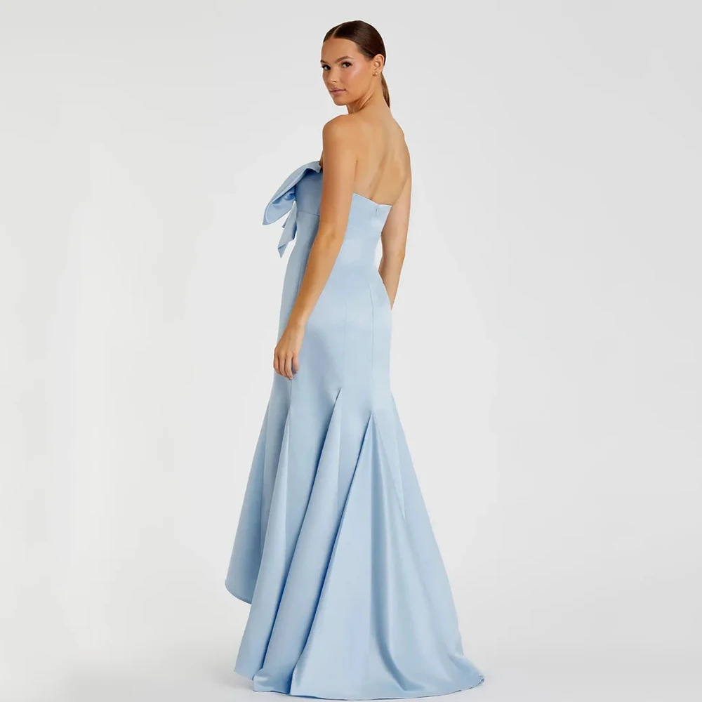 ABITO FORU Abiti da sera eleganti blu cielo Jersey per abito da ballo senza maniche senza spalline lungo fino al pavimento con fiocco dritto personalizzato