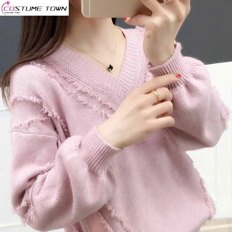 

V-neck Sweater Autumn Women's Clothing Korean Version Internet Red Pullover Sweater Women's Thickened Fashionable Knitted Top