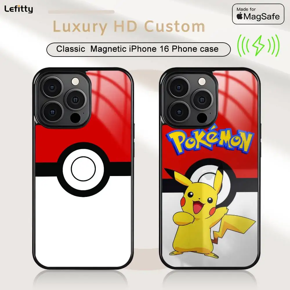

Cute Cartoon P-Pikachu Phone Case For iPhone 16 15 14 13 12 11 Pro Max Plus Mini Magsafe Charging Cover Magnetic Hard Shell