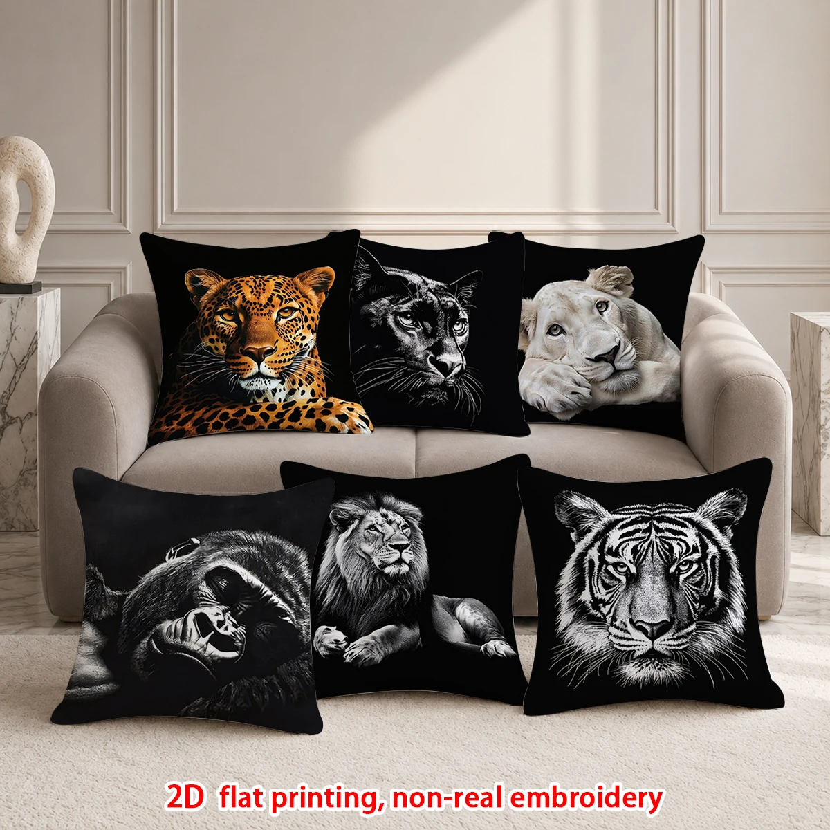 1pc  Luxury Wild Animal Print Throw Pillow Covers, Big Cat Gorilla Lion Leopard Tiger Decorative Cushion Cases for Sofa Bedroom