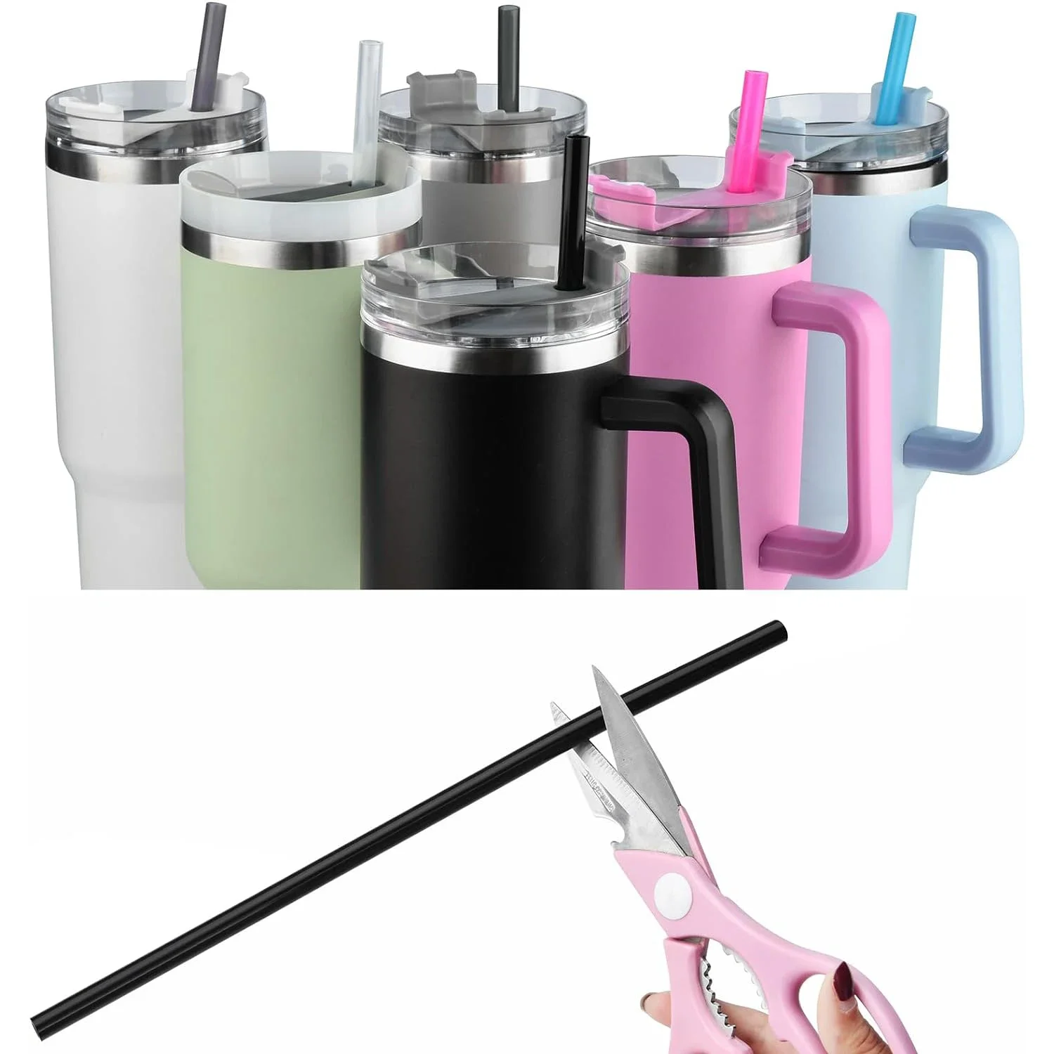 12Pcs Color Replacement Straws for Stanley 30/40 oz Tumbler , 12 in Long Reusable Plastic Straws for Stanley Cup, Plus 2 Brush