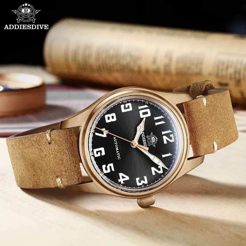 ADDIESDIVE-Reloj de pulsera de bronce para hombre, cronógrafo automático de lujo con cristal de zafiro Retro, resistente al agua hasta 200m, BGW9, NH35, CUSN8