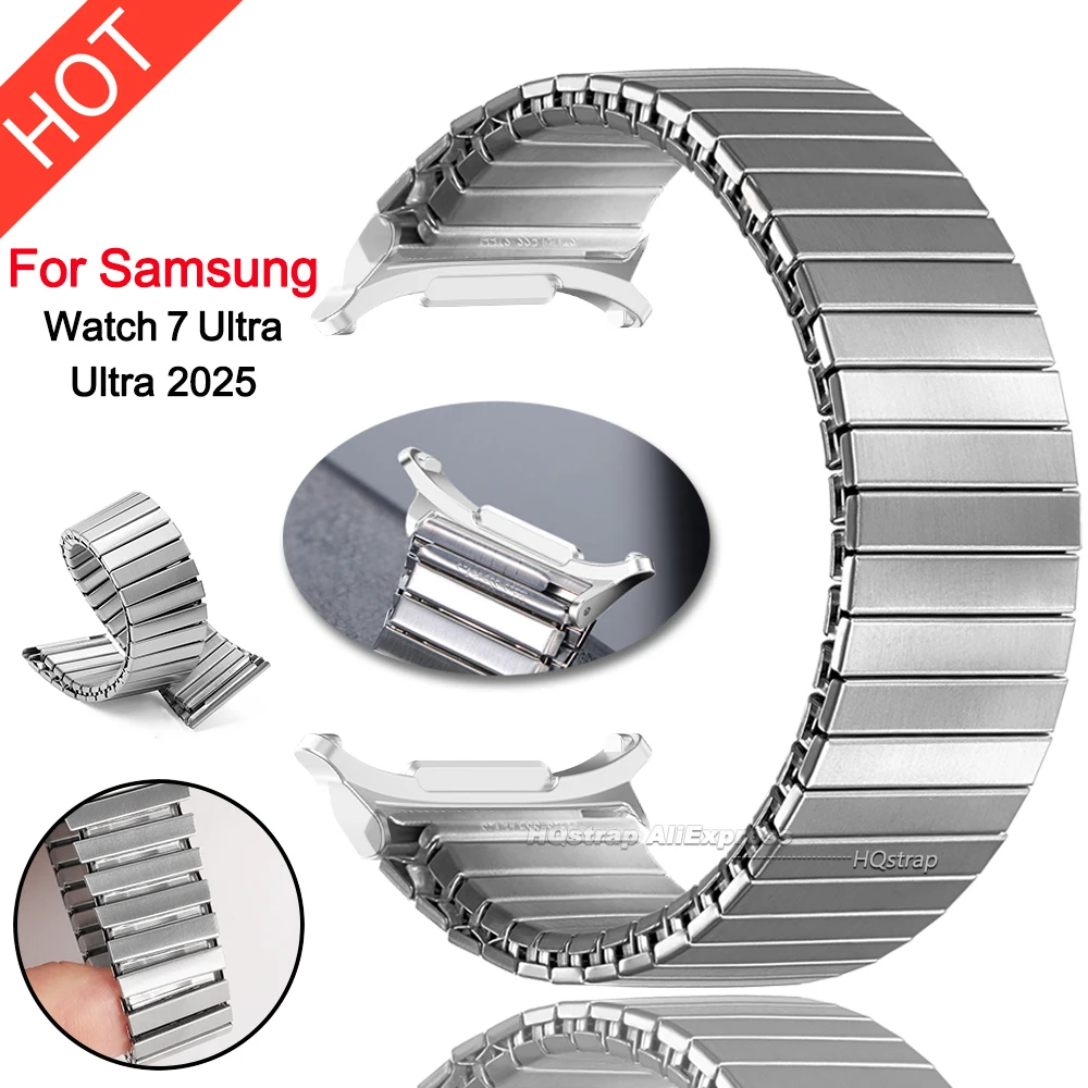 Neues elastisches Stretch-Uhrenarmband für Samsung Galaxy Watch Ultra 47 mm Armband für Galaxy Watch 7 47 mm Erweiterungs-Edelstahlband