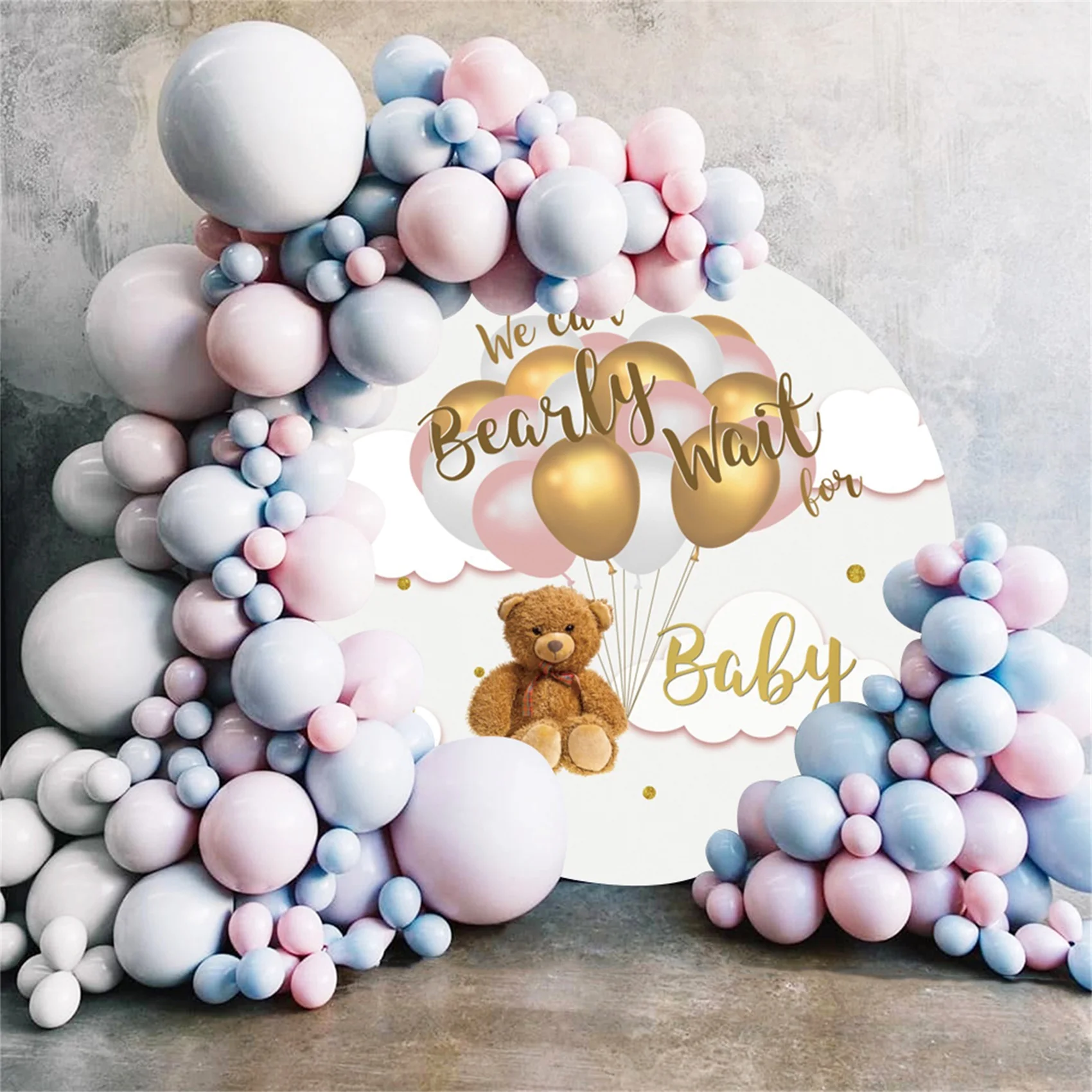 Bear Balloon Child Birthday Party Photo Round Background Newborn Baby Shower Backdrop Photocall Customize Poster Decor Banner