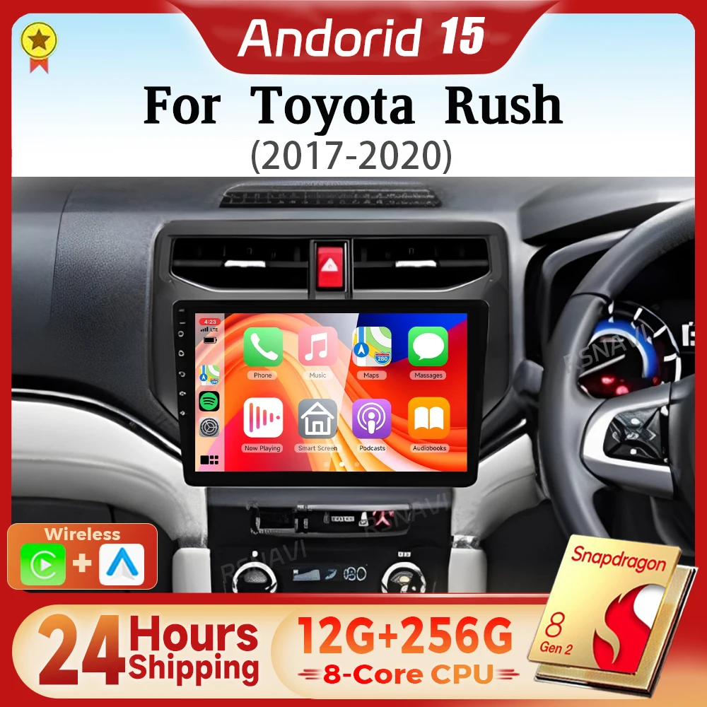 Android 15 Qualcomm Carplay Auto 2K Screen Car Radio BT Multimedia Player For Toyota Rush 2017 - 2020 Autoradio GPS Snapdragon 