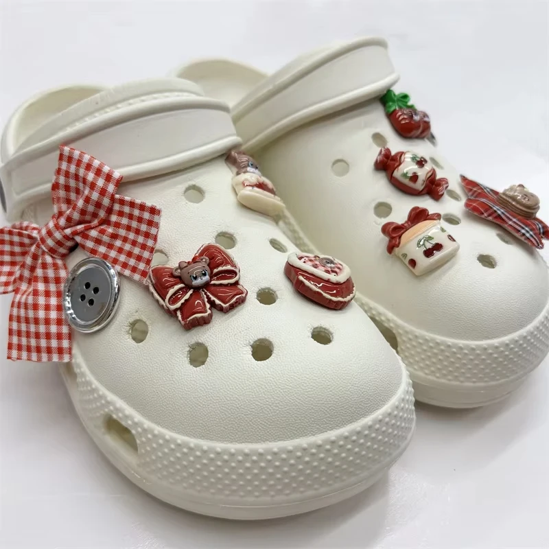 10pcs Christmas Plush Shoe Charms Adorable Clog and Sandal Decorations for DIY Accessories and Festive Fashion Xmas Gifts Favors