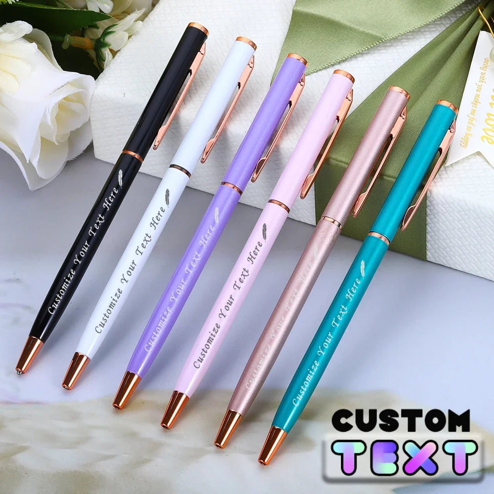 

10pcs Customized Text Creative Candy Color Business Metal Office Accessory Rotate Ballpoint Pen School Stationery Office Supply