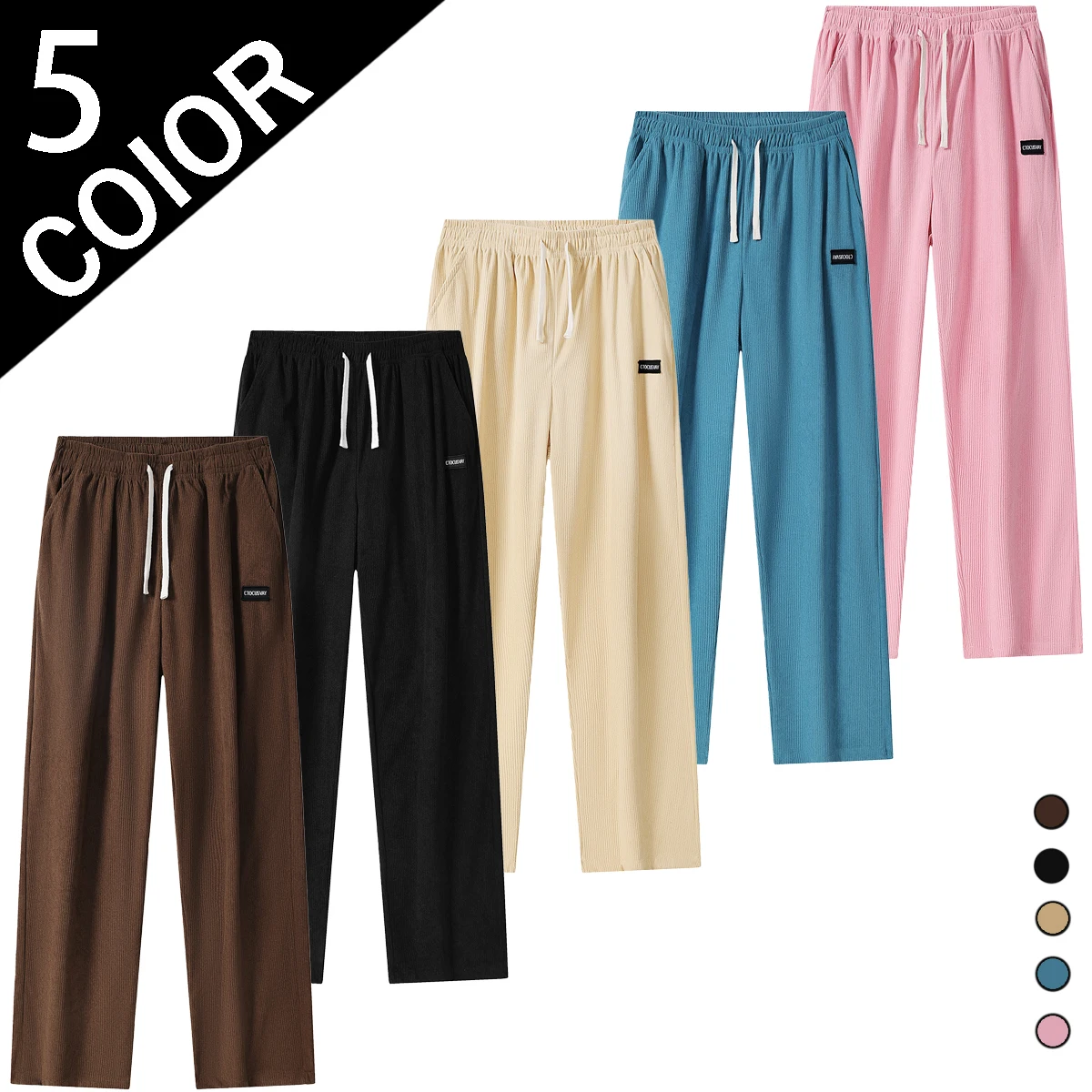 2026 Autumn Men Striped Straight Casual Pants Elastic Waist Drawstring Loose Trousers With Small Label Daily Sweatpants
