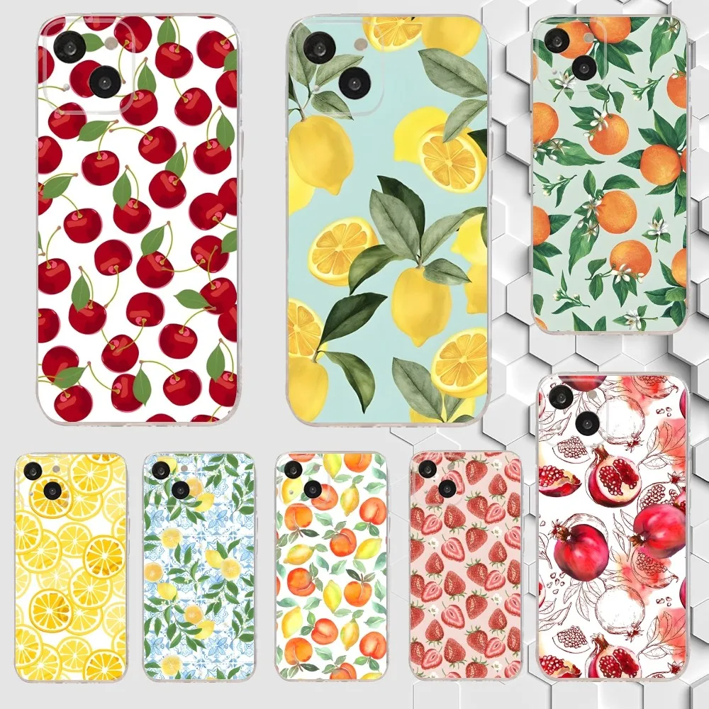 Fruit Lemon Cherry Phone Case For iPhone 15,14,13,12,11 Plus,Pro,Max,XR,XS,X,7,8 Plus,SE,Mini Transparent Silicone Soft