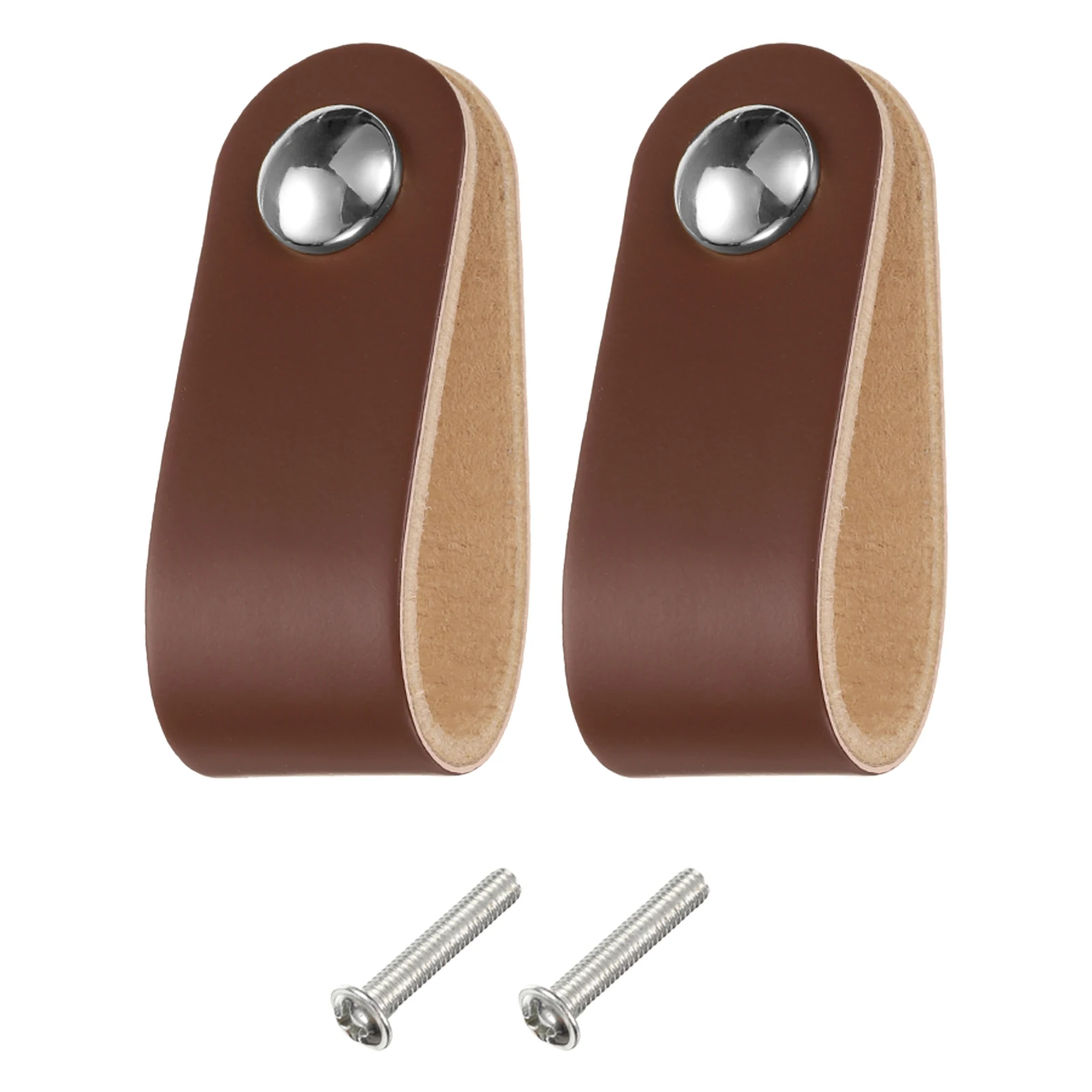 2 Packs Leather Drawer Pulls Single Hole Leather Drawer Knobs Furniture Dresser Handles Pulls with Screws for Dressers Drawers