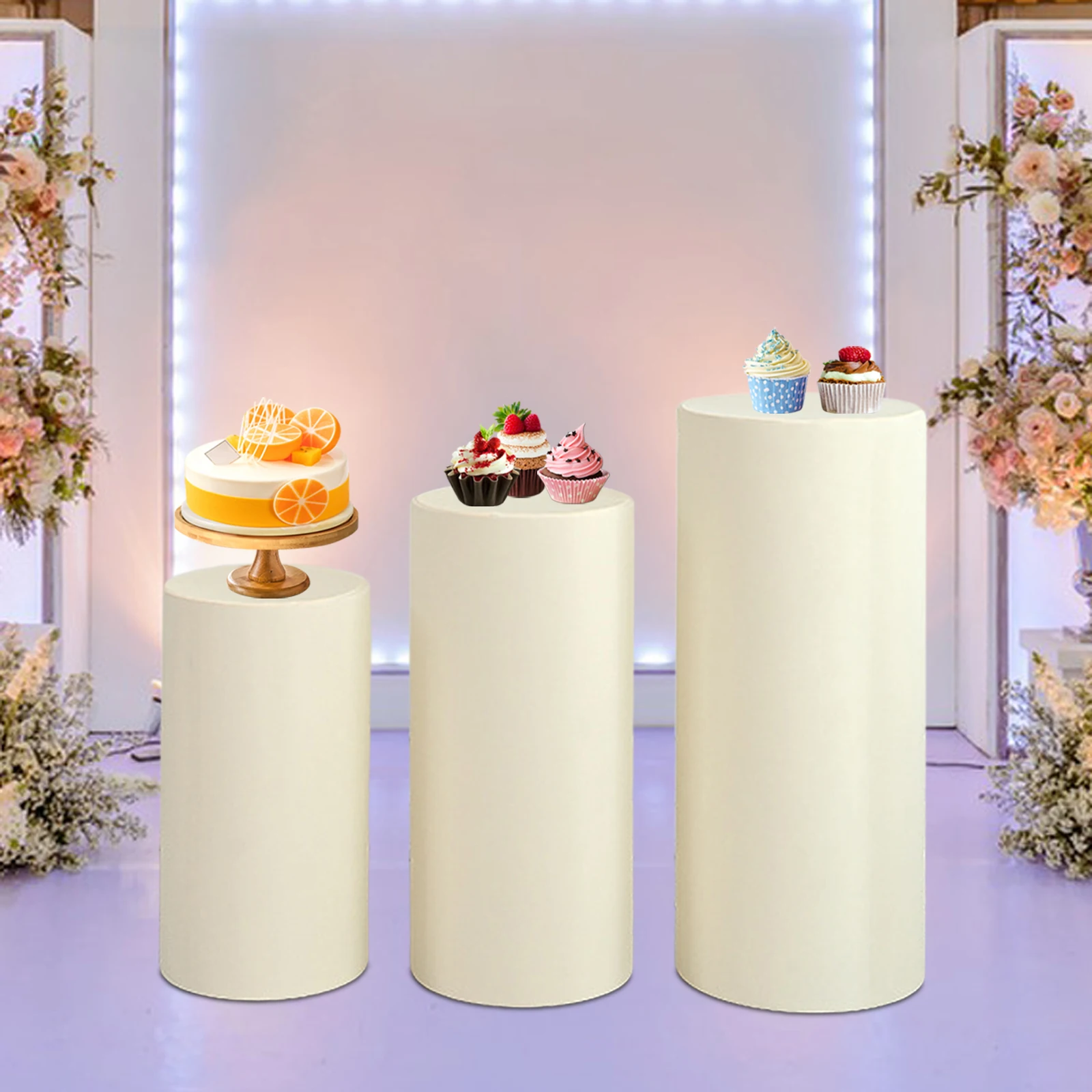 3Pcs Cylinder Pedestal Covers Plinth Stand Pillar Covers Cylinder Plinth Stand Covers for Engagement Wedding Decoration Props