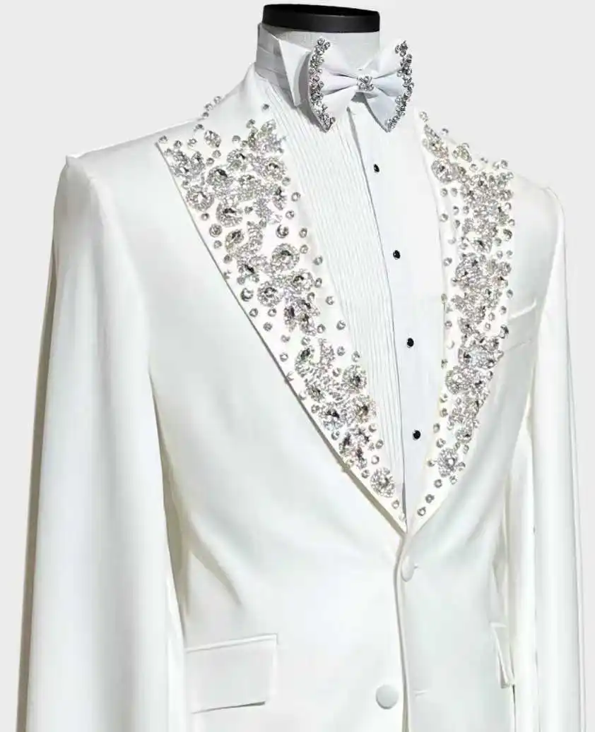 Conjunto de ternos masculinos luxuosos, 2 peças, blazer de cristal + calças, smoking de casamento, jaqueta formal, escritório, negócios, masculino, tapete vermelho