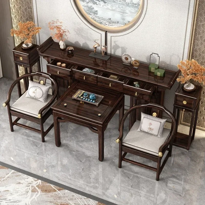 New Chinese Style Red Gold Sandalwood Shentai Middle Hall Table Six Piece Set Eight Immortals Table Solid Wood Buddhist