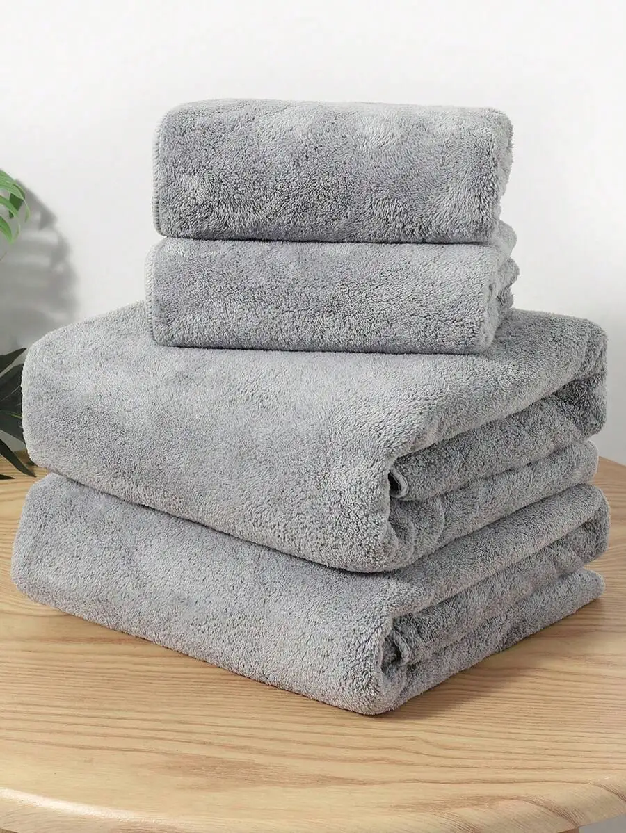 

Набор из 4 серых полотенец из кораллового флиса – впитывающие, быстросохнущие, не оставляющие ворса, для ванной, волос и рук