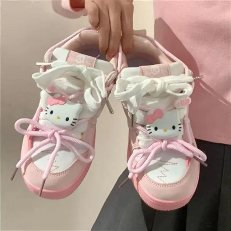 2023 Hellokittys White Shoes Lady Summer New Thick Soles Ins Versatile Board Shoes Children Cartoon Kawaii Leisure Sports Shoes