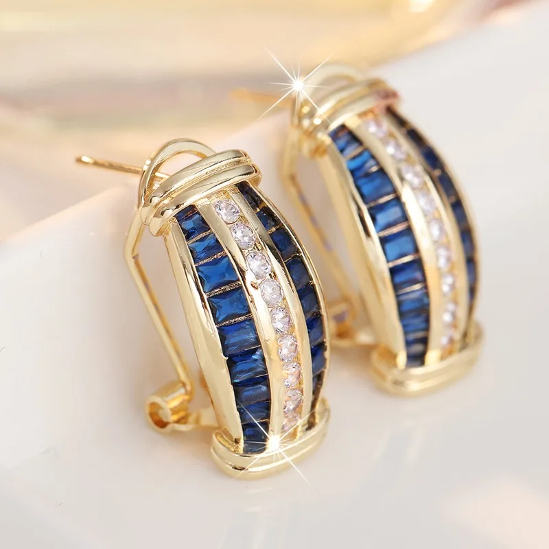 Women's Curved Earrings With Blue White Cubic Zircon Light Luxury High End Style Ear Buckle Versatile Daily Commuting Jewelry view 3