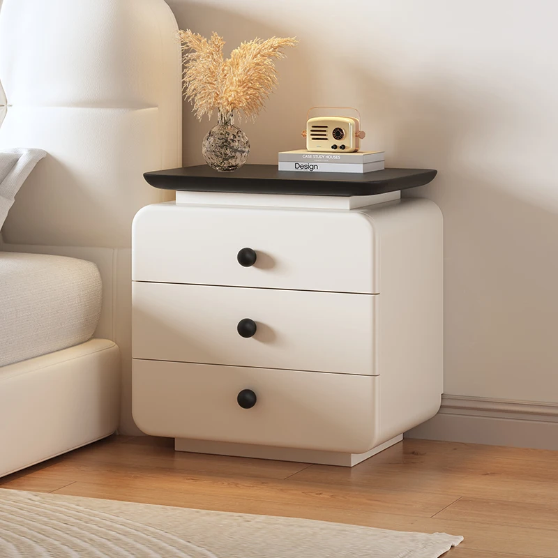 منضدة كريمية عتيقة من الخشب الصلب - خزانة تخزين لغرفة النوم حديثة وبسيطة، بدون تجميع أثاث مدمج #4