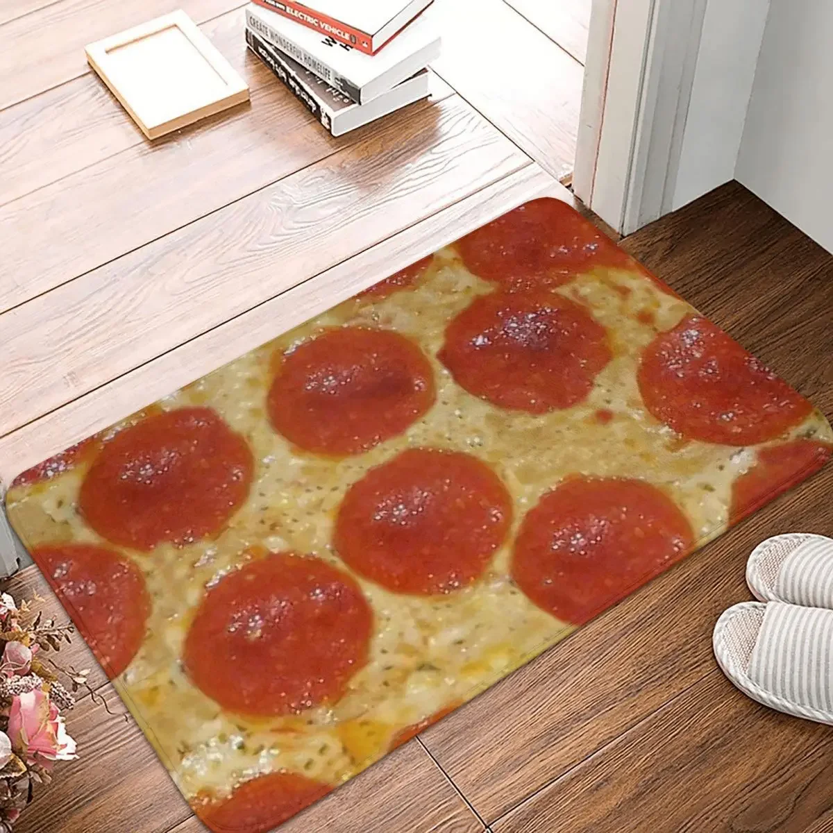 

Food Meme Non-slip Doormat Big Pepperoni Pizza Bath Kitchen Mat Welcome Carpet Flannel Pattern Decor