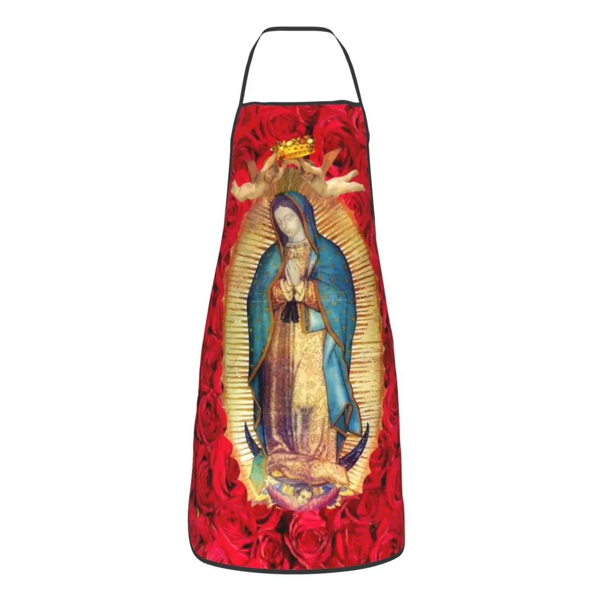 Custom Unisex Guadalupe Virgin Mary With Flowers Bib Apron Adult Women Men Chef Tablier Cuisine for Cooking  Catholic Baking