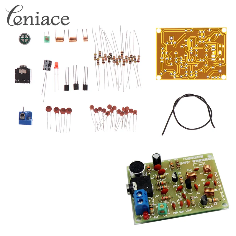 Rádio FM sem fio Kit Transmissor com Microfone, ajustável 88-108MHz, DIY Prática de solda, DC 3V