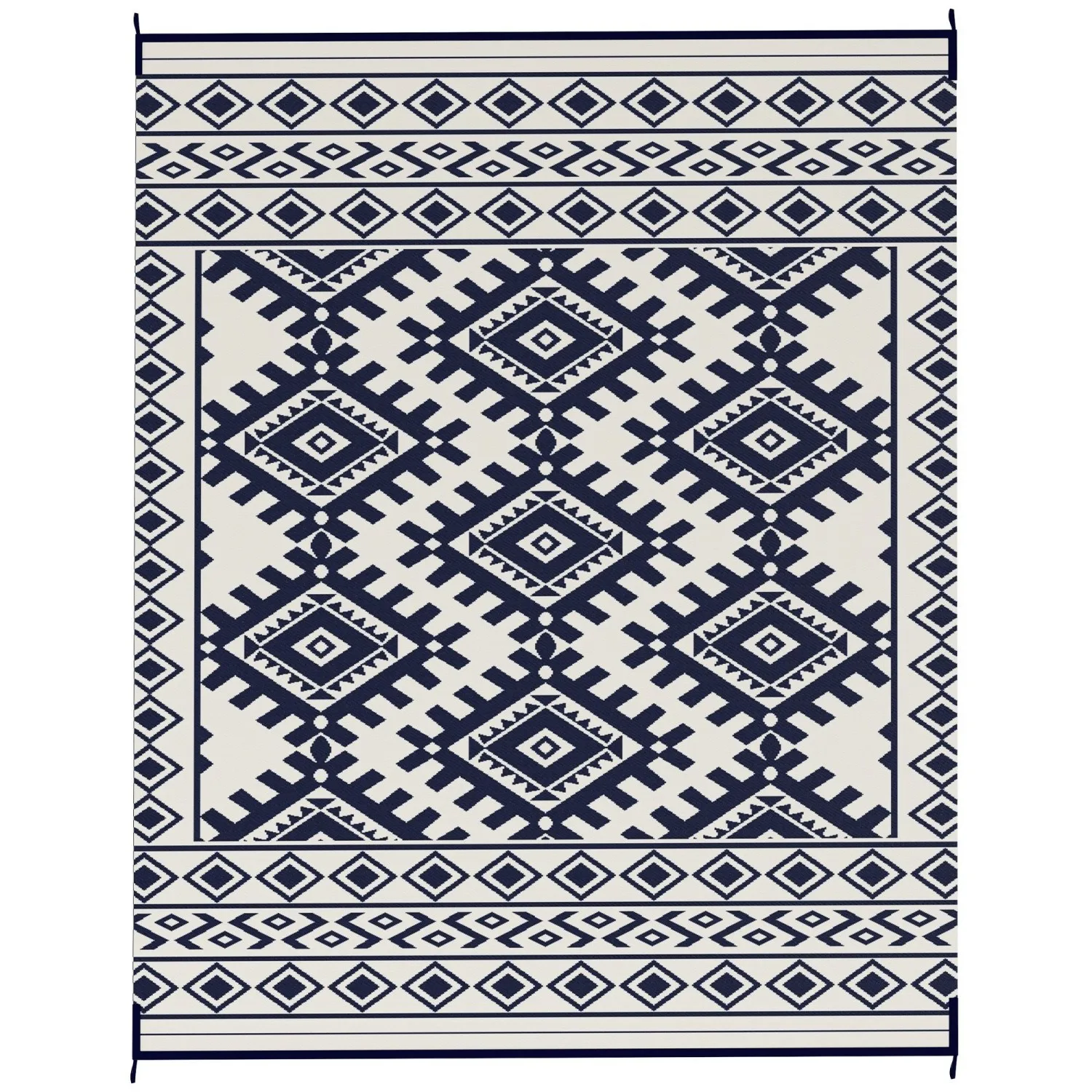 

Outsunny Reversible Outdoor Rug, Waterproof Plastic Straw with Carry Bag, 8' x 10', Blue & White Rhombus Border
