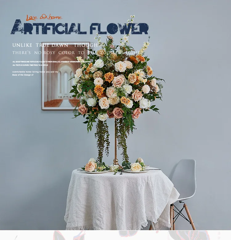 Champagner-Seiden-Kunstblumenkugel Großhandel Hochzeits-Wegleit-Pomander-Kugel für Hochzeitssaal, Bühne, T-Tisch und Eventdekoration – Detail 6