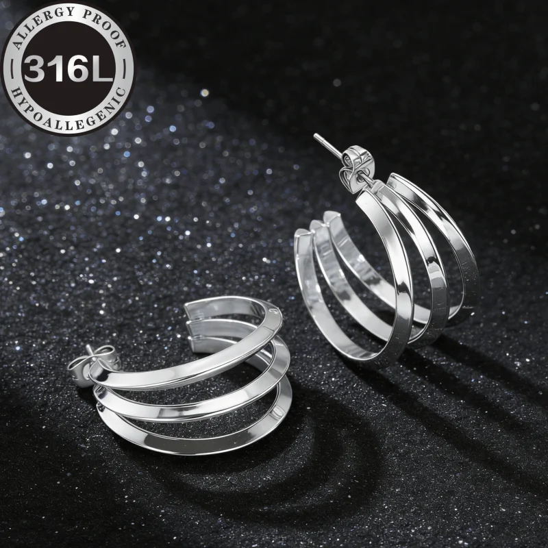 Anti-allergic 316L stainless steel, triangular three-wire open round, anti-fading, comfortable and versatile, simple and elegant