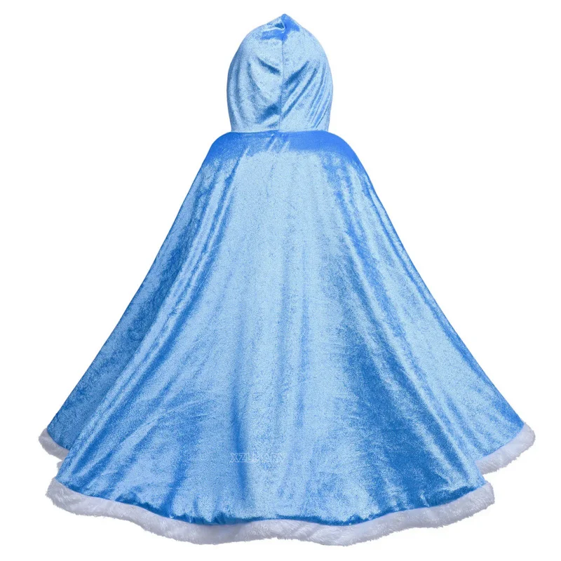 Capa de Elsa para niñas, chal de terciopelo con capucha de dibujos animados, ropa de princesa azul, invierno, 2024