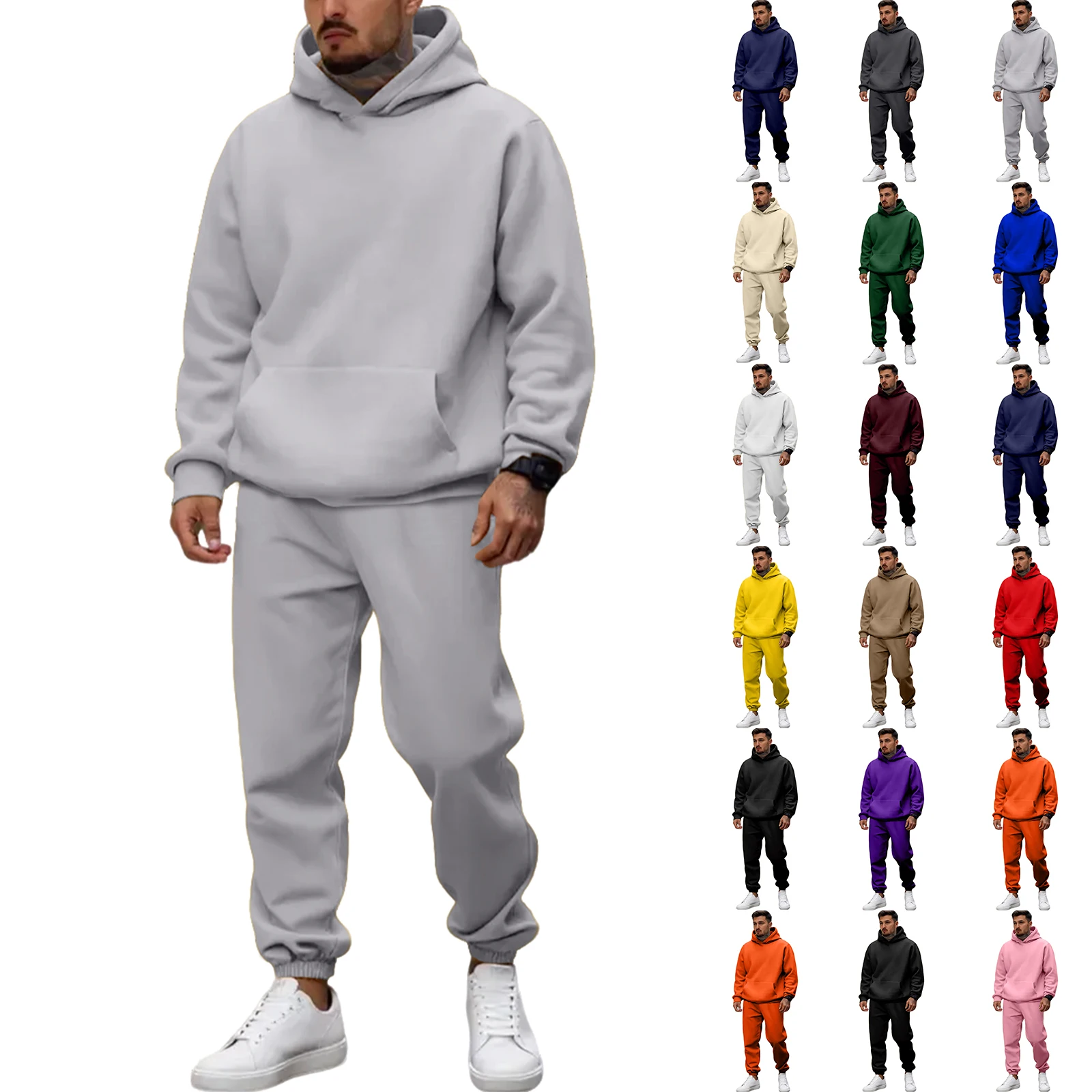 الرجال الرياضة عادية بلون كنزة صوف دعوى الرجال الخريف والشتاء الدافئة طباعة فضفاضة أفخم سميكة مقنعين البلوز + Swe #6