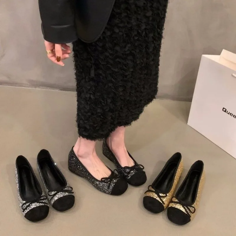 

New Style Fashion Luxury Brand Design Round Toe Bow Ballet Flat Shoes Women Genuine Leather Casual Shoes Zapatos Mujer