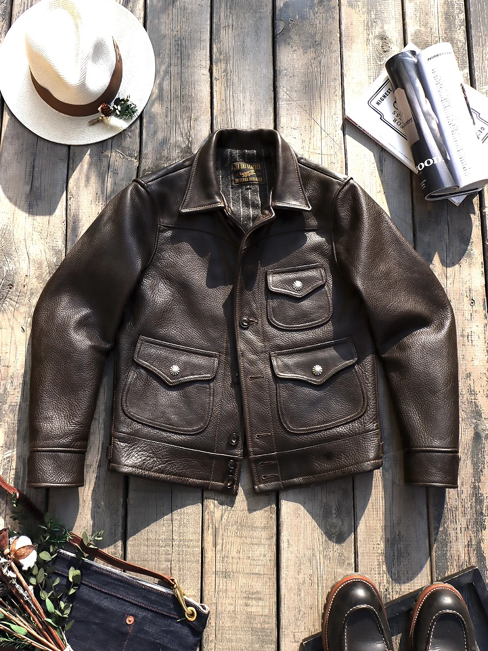 Tailor Brando1 Full Grain Uncoated Heavyweight 1.6mm Cowhide American Vintage Rancher Men's Lapel Classic Short Leather Jacket