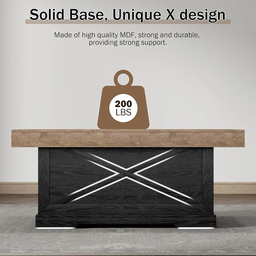 Coffee Table For Living Room Wood Farmhouse Style Center Table 39 H Rec Rustic Cocktail Table, Easy Assembly Home Office Accent