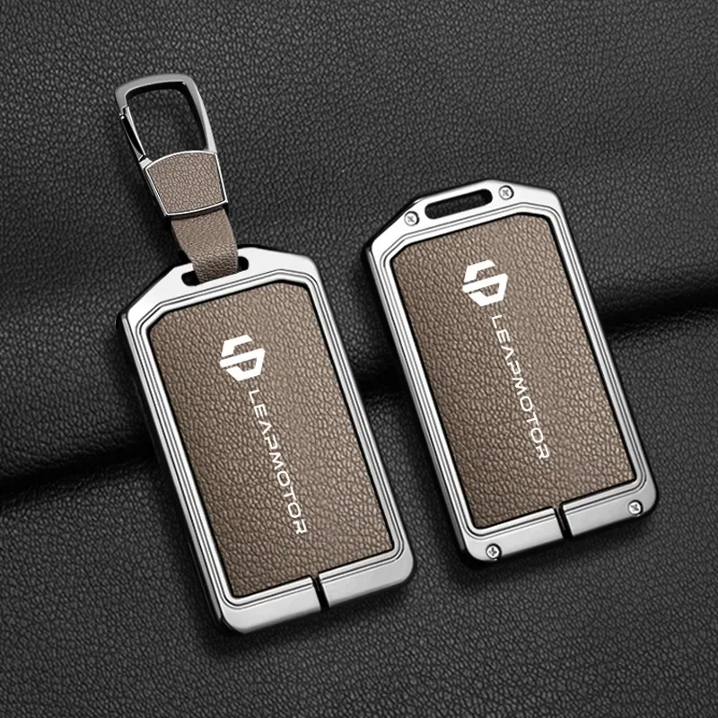 Auto-Zubehör NFC-Karte Zinklegierung Leder Schlüsselhülle Etui Halter Kette für Leapmotor C16 C10 C11 B10 Smart Key Schutzhülle – Detail 5