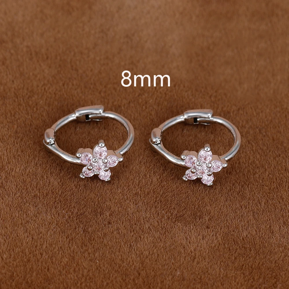 2er-Set schlichte, modische Blumen-Huggie-Creolen 6MM 8MM mit kleinen Zirkonia-Kristallen für Knorpel- und Ohrstecker-Piercings – Detail 17