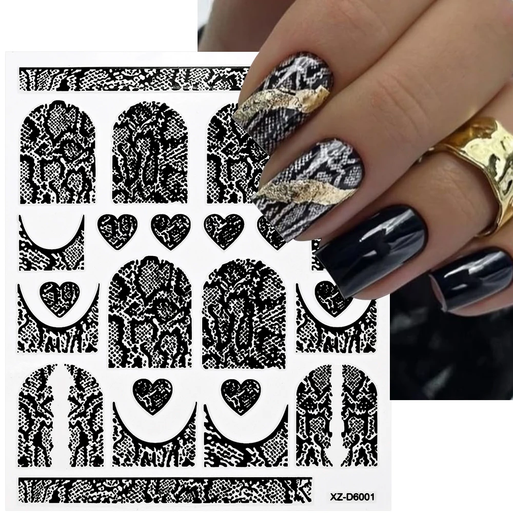 1 pz 3d sexy serpente leopardo stampa adesivi per unghie 6 colori pelle di animale, amore autoadesivo decalcomanie per unghie manicure fai da te decorazione slider