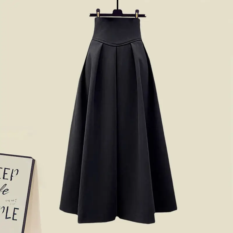 Autumn and Winter Women's Set 2023 New Korean Short Fashionable Top Shows Slim Waist and Versatile Half Skirt Two Piece Set