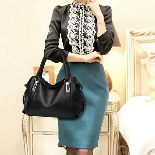 Imagen 2 del producto Bolso de hombro informal a la moda para mujer, bolso cruzado suave de gran capacidad de Color sólido