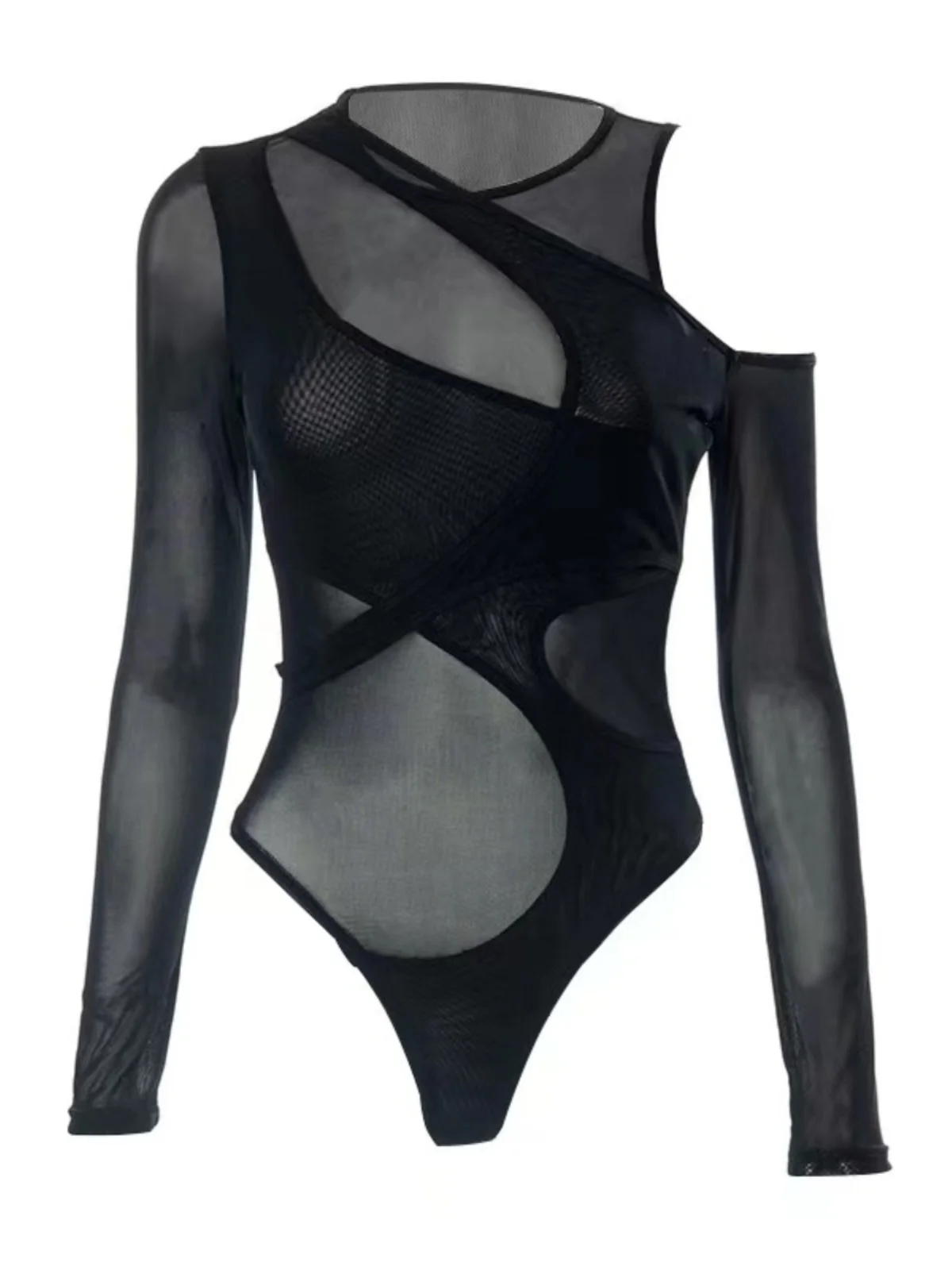 Sexy fascia incrociata avvolgente petto me tutina trasparente tutina da donna a vita alta Street Sle poliestere avvolgente petto tutina