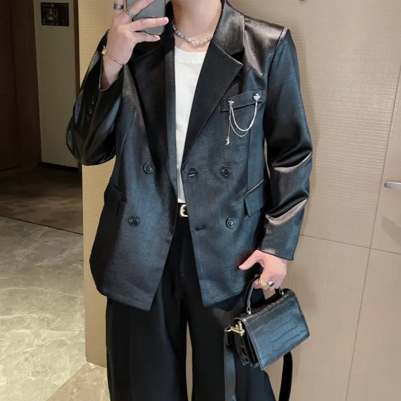 

Liquid Metal ine Men's And Women's Casual Suit Jaet Faion Urban Sle Polyester Fiber Regular Length Double Breasted