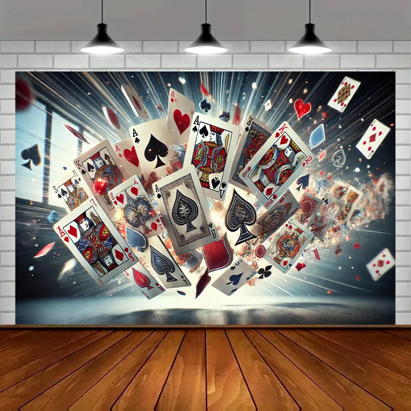 Cartas de Póker, Casino, Juego de Azar, As, Rey, Dama, Jack, Espadas, Corazones, Diamantes, Copas, Explosión, Noche de Juegos, Tapiz de Pared, Decoración para Cuarto de Hombre