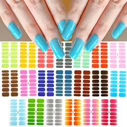 14Tips Gradient/Solid Color Nail Art Stickers Full Cover UV Gel Polish Nails Wraps Semi-Cured Self-Adhesive Manicure Patches *&#