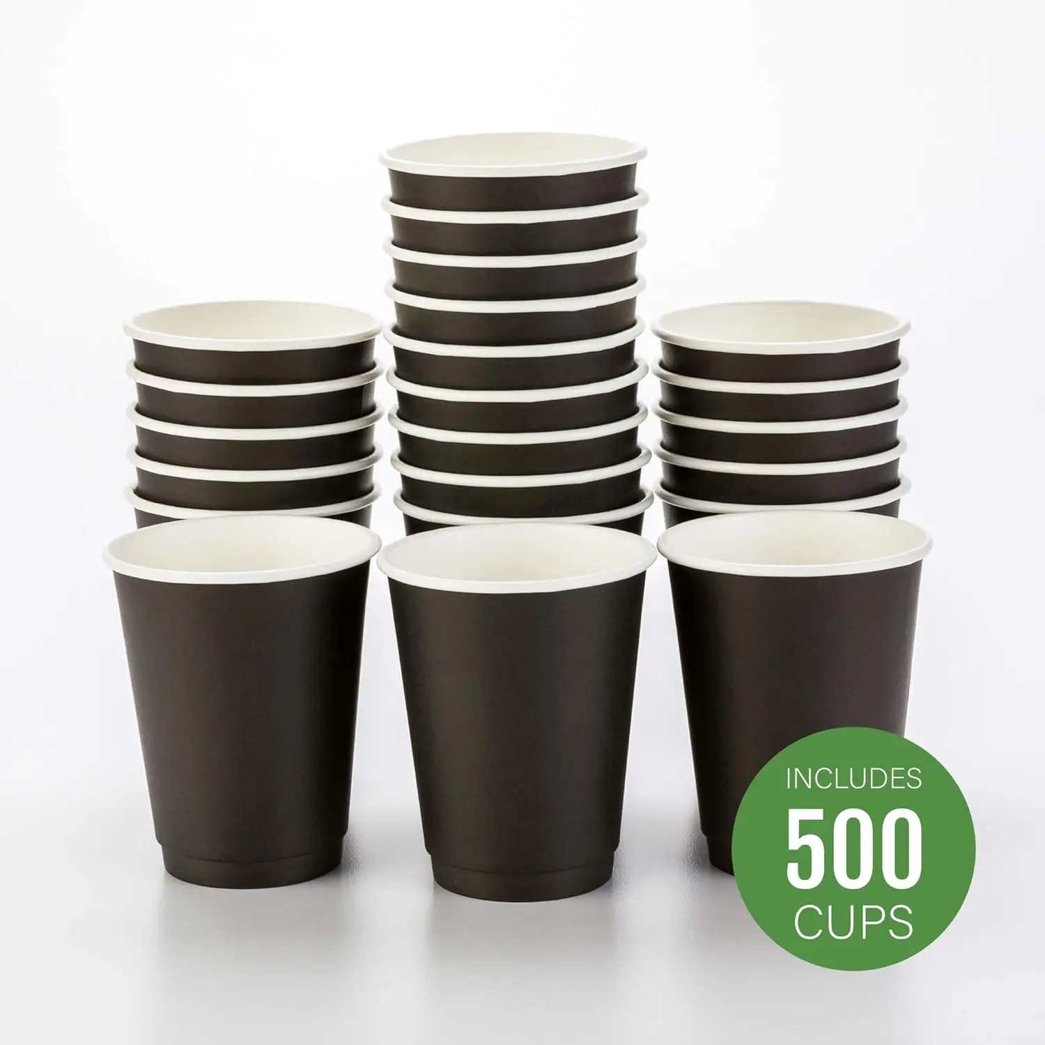 500-CT Disposable Black 12-oz Hot Beverage Cups with Double Wall Design Perfect for Cafes-Eco Friendly