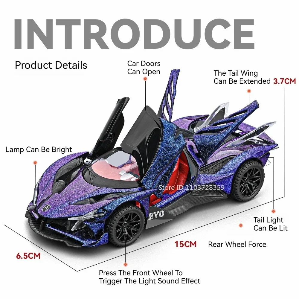 1:32 Apollo EVO Pagani Zonda Supercar Toy Miniature Models Alloy Diecast Sound Light Pull Back Doors Opened Ornament Toys Gifts