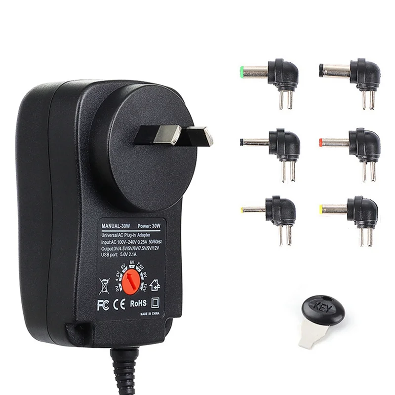 

Адаптер питания REPLA 3-12 В, адаптер питания с регулируемым напряжением, USB2.1A, 30 Вт, многофункциональный импульсный источник питания, прочный вилка AU