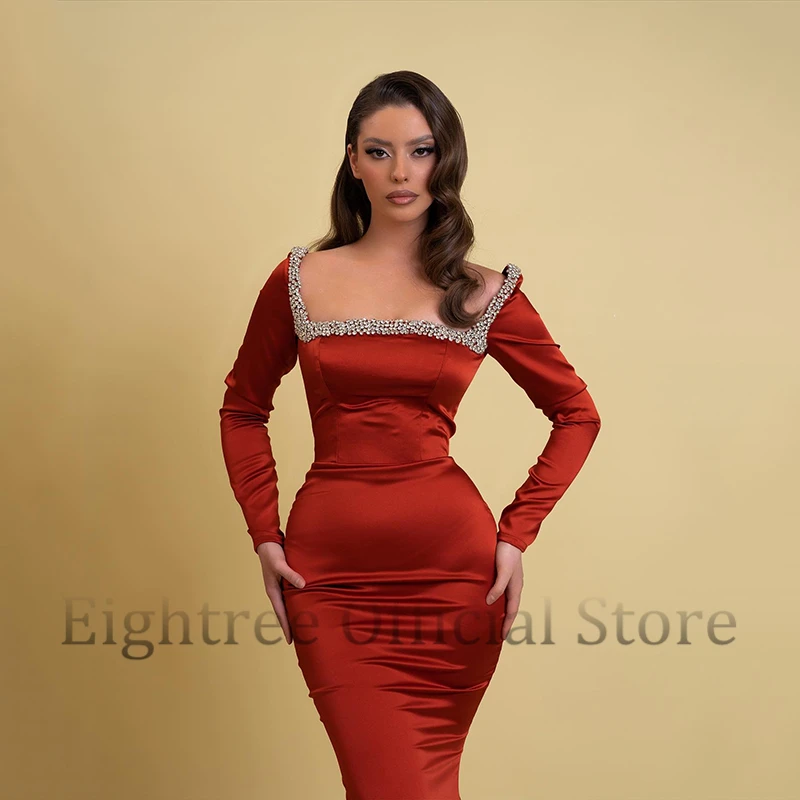 Eightree Formal Mermaid Evening Dresses Women Long Sleeve Beadings Prom Dress Saudi Arabia Party Cocktail Prom Gowns Custom Size